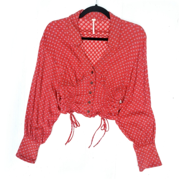 Free People Tops - Free People Red Patterned Long Sleeve Crop Top